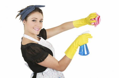 Local window cleaner working on a property in Enfield